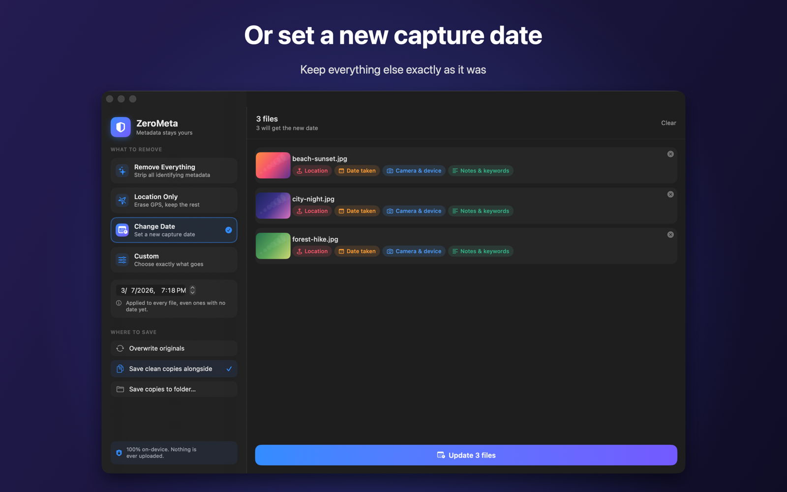 ZeroMeta change-date mode